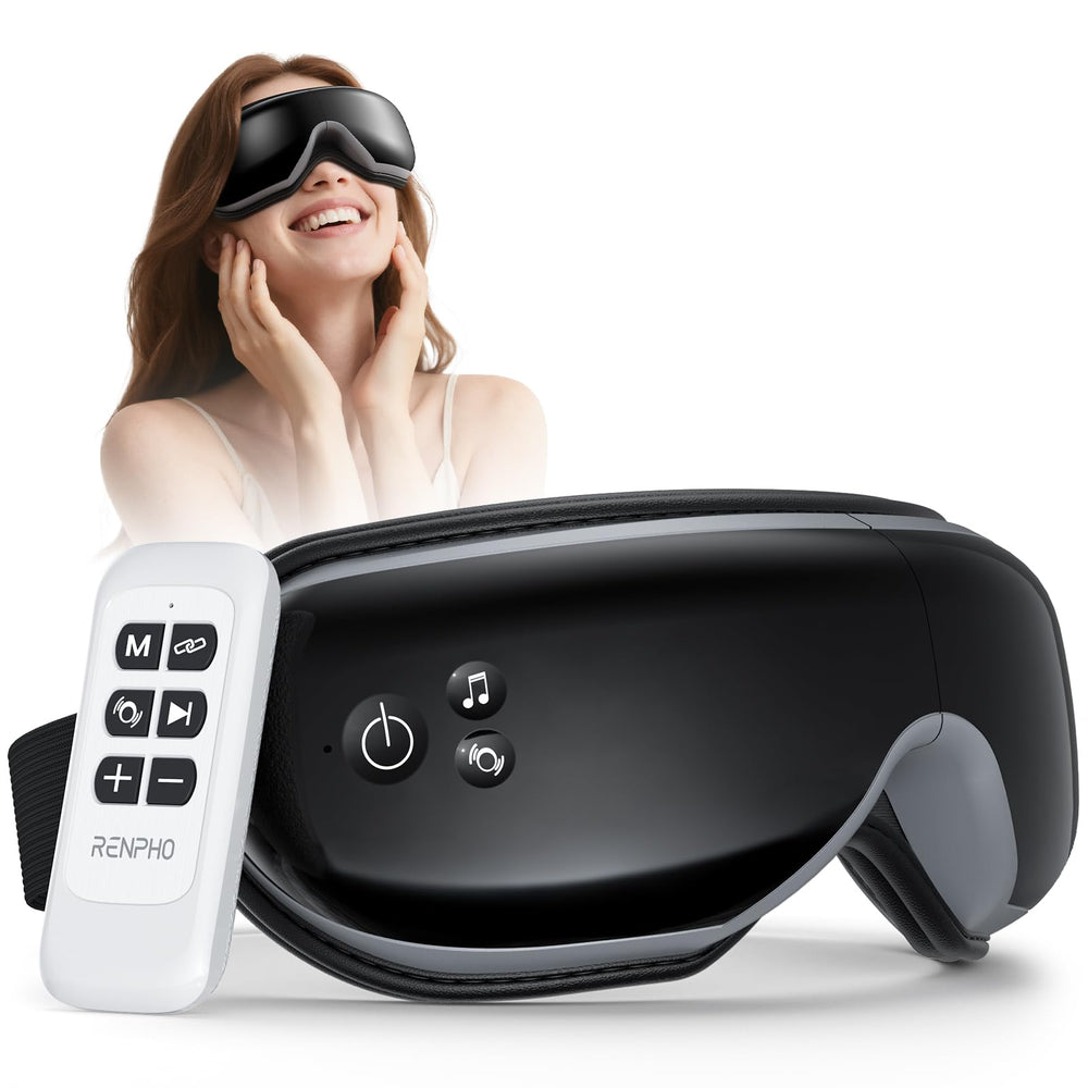 RENPHO Eye Massager remote compression for personalized relaxation.
