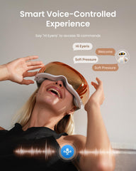 RENPHO Eyeris Calina voice control enables hands-free relaxation and timer adjustments.