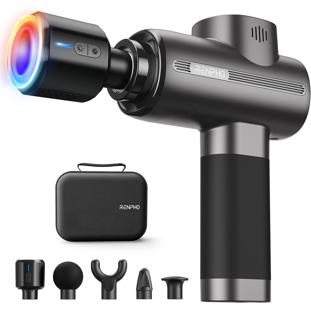 RENPHO massage gun with deep tissue focus and heat-cold therapy for full-body relief.