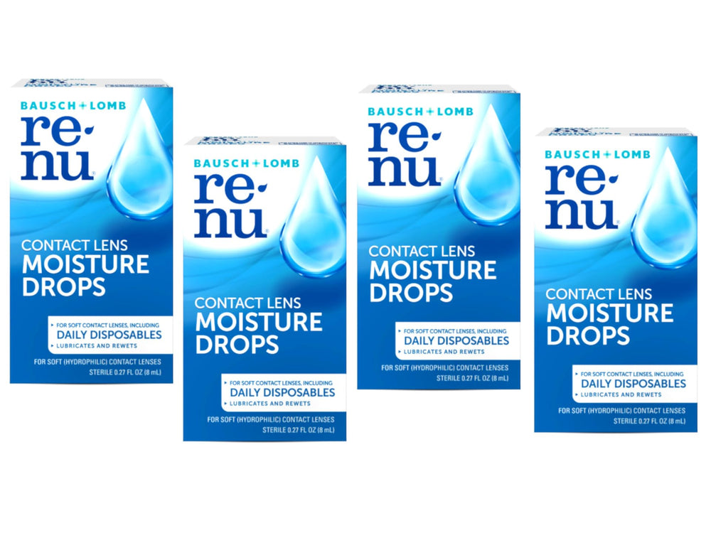 Renu MultiPlus eye drops bottle front view, compact 8 mL size for on-the-go use