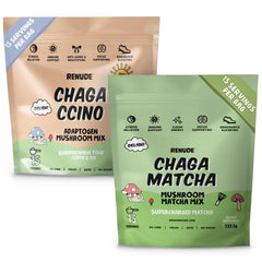 Renude Chaga Matcha powder bundle ready for an energizing morning ritual.