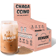 Renude Chagaccino packaging highlights convenient, on-the-go energy.