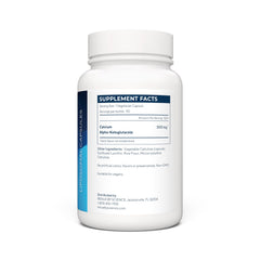 Renue By Science CA AKG label close-up highlighting 300 mg per serving and non-GMO.