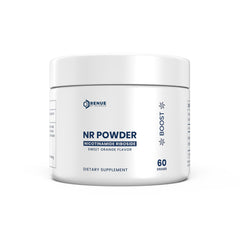 Renue By Science NR powder bottle for daily supplementation and convenience.