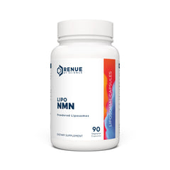 Renue By Science NMN supplement bottle showcasing 90 liposomal capsules for enhanced absorption.