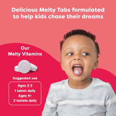 Renzo's Kids Iron Melts bottle closeup showing vegan, allergen-free ingredients.