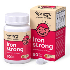 Renzo's Kids Iron Melts orange tablet ready to dissolve for easy iron support.