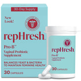 RepHresh Pro-B bottle on a clean surface, highlighting daily probiotic support for feminine health.