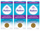 Replens three-pack bottles show long-lasting moisture and convenience.