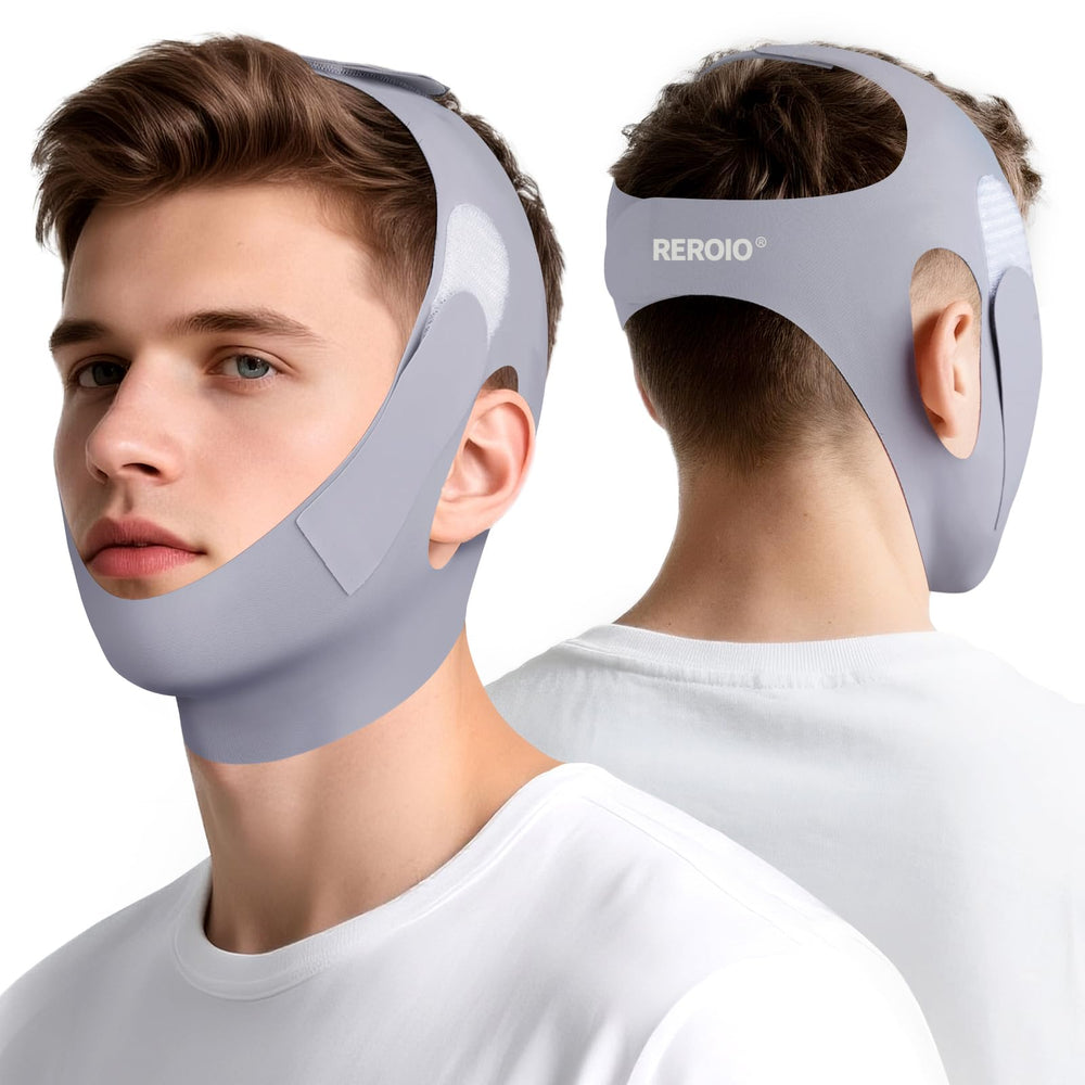 REROIO chin strap 4-sided adjustment for customizable night comfort and reduced snoring.