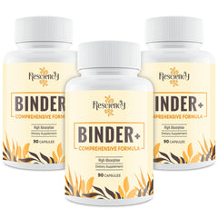 Resciency Detox Binder bottle close-up showing vegan capsules for daily wellness.