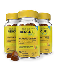 RESCUE Bach Plus Mood Gummies orange bottle for daytime mood balance.