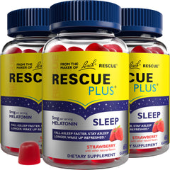 RESCUE PLUS Melatonin Sleep Gummies bottle displaying the 180-count pack