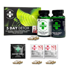Rescue Detox 5 Day Kit packaging with branding and clear guidance for a full-body cleanse