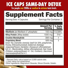 Rescue Detox Ice Caps bottle back with usage guidance.