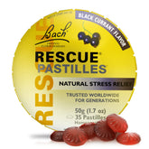 RESCUE pastilles bottle with black currant flavor for on the go stress relief