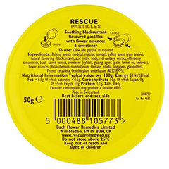 RESCUE Pastilles black currant lozenges on dark background highlighting flavor.