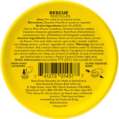 RESCUE Pastilles Black Currant tin close-up showing compact packaging