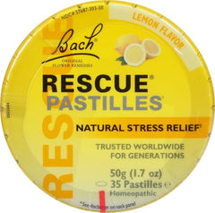 RESCUE pastilles lemon tube back showing label and ingredients