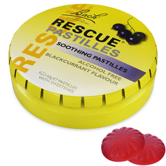 RESCUE Pastilles in an open tin showing the lozenges for on-the-go stress relief.