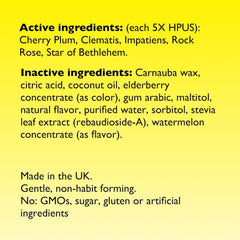 RESCUE Pastilles Watermelon label close-up highlighting flavor and flower essences.