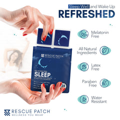 Rescue Patch soft-skin adhesive closeup emphasizes comfortable wear through the night.