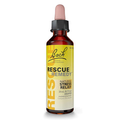 RESCUE REMEDY bottle with yellow dropper for natural stress relief