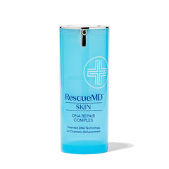 RescueMD DNA Repair Complex bottle pour demonstrates easy daily skincare routine.