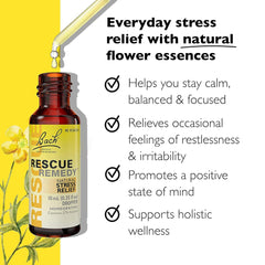 Front-label close-up of RESCUE REMEDY showing trusted stress-relief packaging.