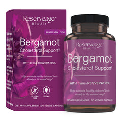 Reserveage Beauty Bergamot Cholesterol Support bottle for a convenient daily heart-health routine.