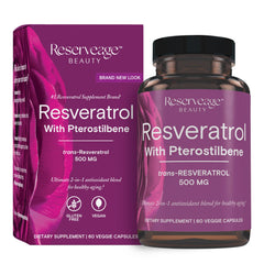 Reserveage Beauty bottle front view showcasing daily antioxidant capsules.