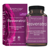 Reserveage Beauty Resveratrol bottle shows triple-blend formula for cellular health support