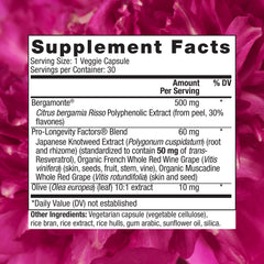 Reserveage Beauty Resveratrol capsules, highlighting a vegan, non-GMO cardio-support option.