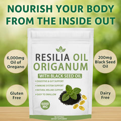 RESILIA OIL Origanum with Black Seed Oil softgel capsules for easy swallowing