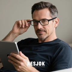 Resjok gafas de lectura lateral negro con bisagra de resorte para uso prolongado