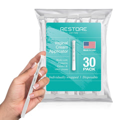 Restore Can Help BPA-free disposable vaginal applicator pack ensures clean, sealed use.