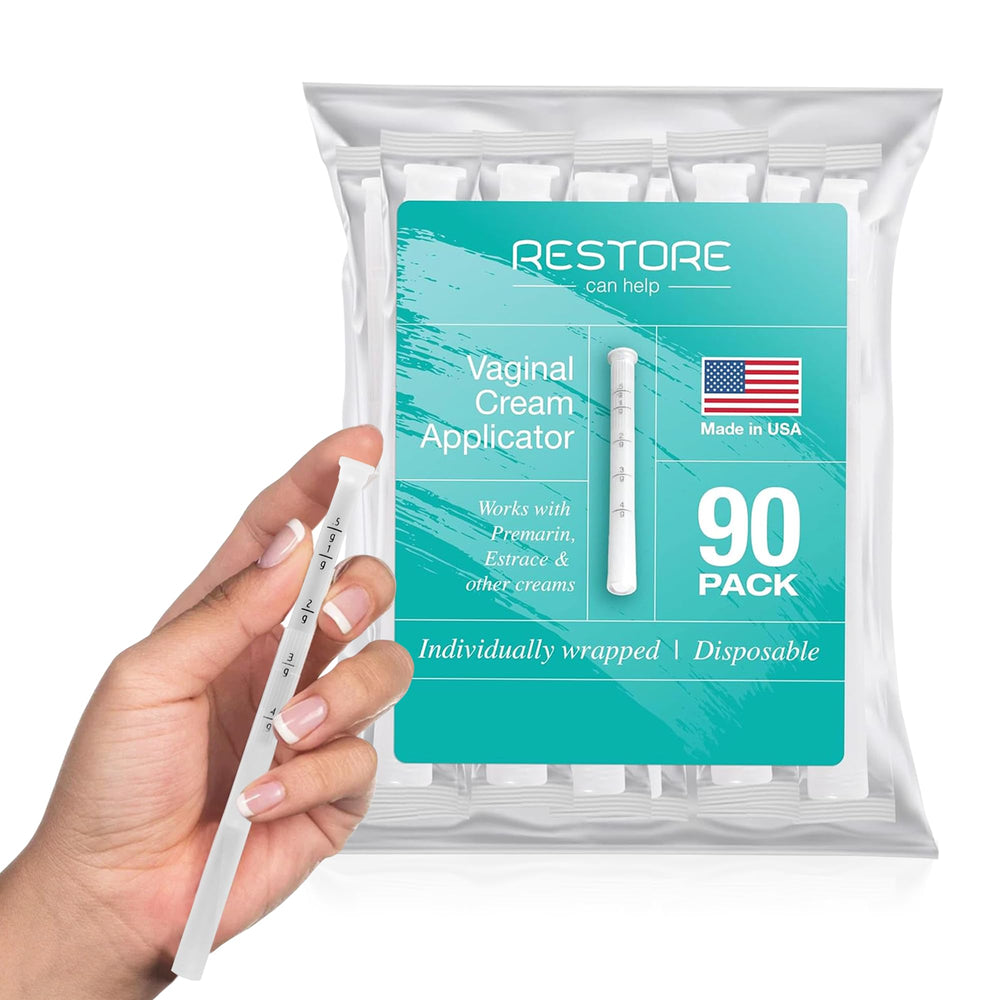 Restore Can Help BPA free vaginal applicators in sealed packaging for hygiene.