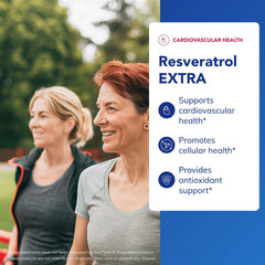 Resveratrol EXTRA capsules closeup highlights each capsule's smooth texture.