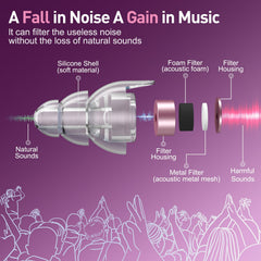 Reure ear plugs at a concert, preserving speech while attenuating loud music.
