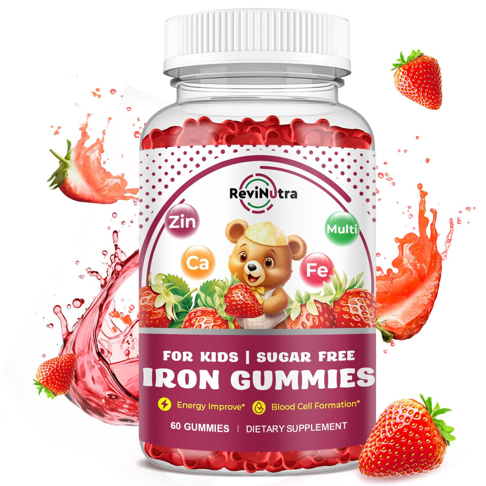 ReviNutra kids iron gummies bottle for easy daily use and gentle iron support