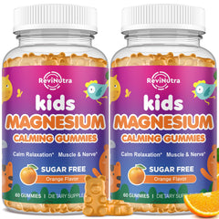 ReviNutra Calm Magnesium Gummies bottle promotes easy daily relaxation and kid-friendly use.
