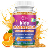 ReviNutra Calm Magnesium Gummies for kids bottle with orange flavor and vegan formula.