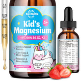 ReviNutra Kids magnesium drops bottle for calm routines with strawberry flavor.