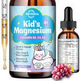 ReviNutra Kids Magnesium Liquid bottle promoting calm sleep for children.