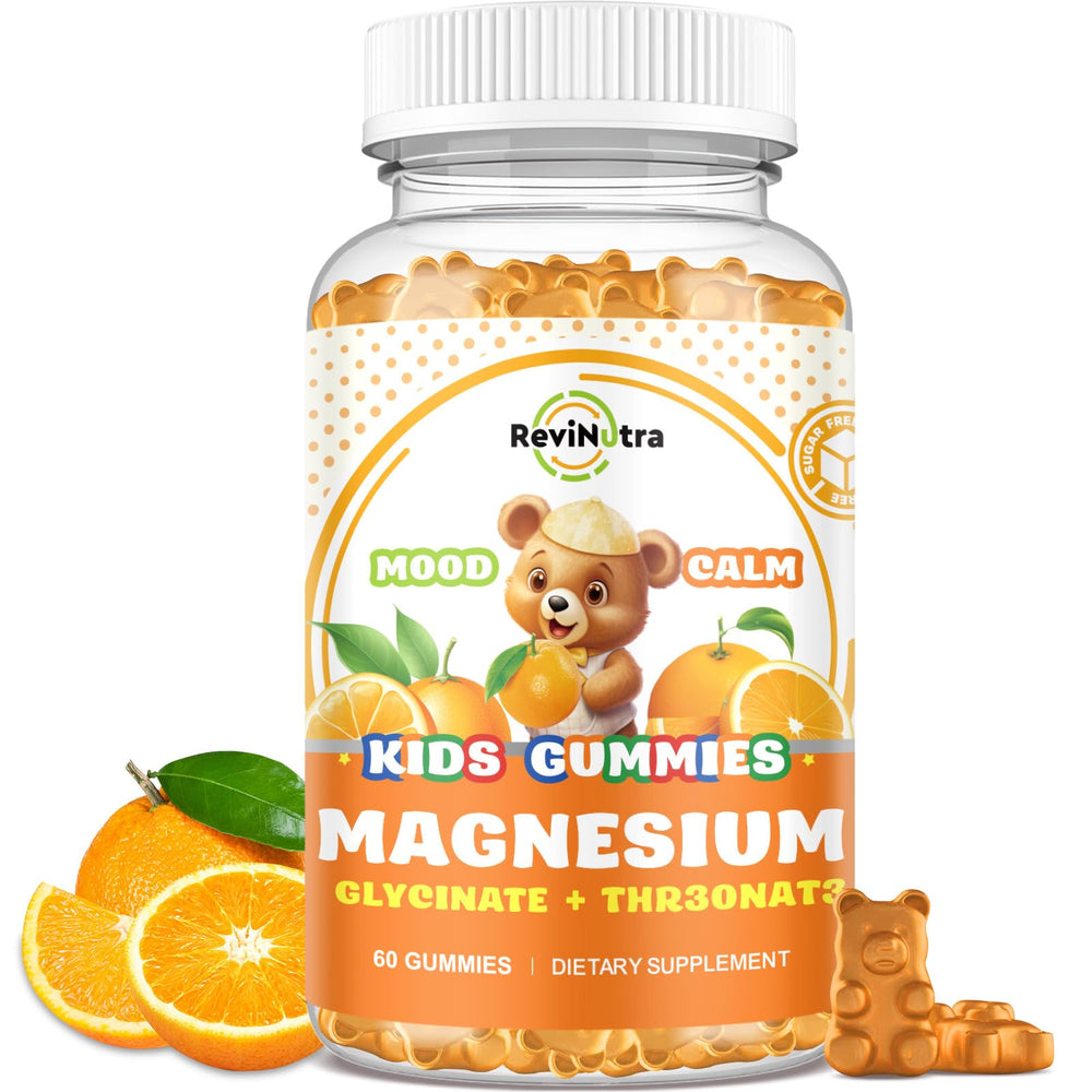 ReviNutra Magnesium Complex Gummies bottle with orange flavor for daily calm support.