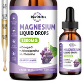 ReviNutra Triple Magnesium Drops bottle with grape flavor for daily calm energy.