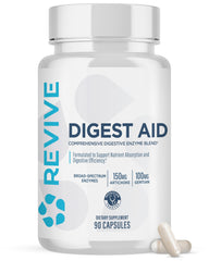 Revive MD Digest Aid capsules close-up for digestion support and nutrient absorption.
