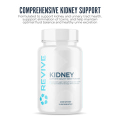 Revive MD kidney capsules close-up highlighting vegan formula.