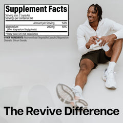 Revive MD Magnesium Glycinate capsules pack highlighting 60 servings for nerve and muscle support