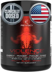 Revolution Science Violence pre-workout bottle front for steady energy during training.